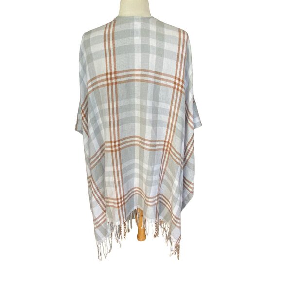 Three Dots Cashmere Wool Blend Plaid Shawl Wrap Parisian Old Money Cottage-OS - Picture 7 of 13
